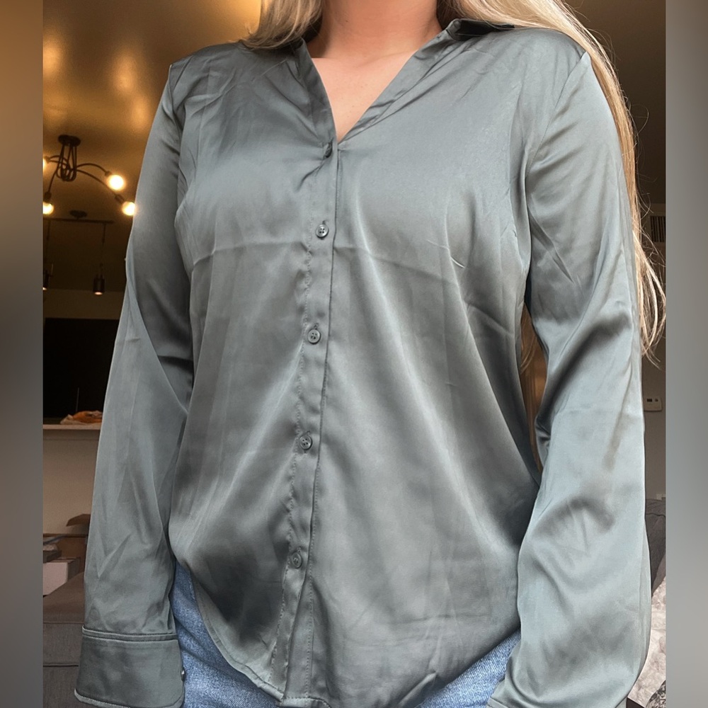 Green Satin Blouse H&M
